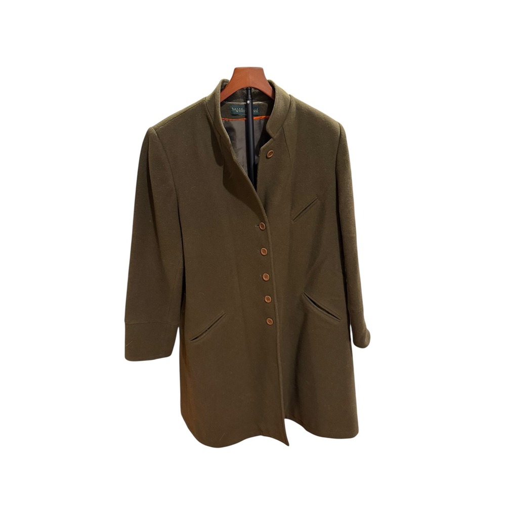 Herve Benard Bernard Hofmann Womens Military Style Wool Blend Coat Olive Green L